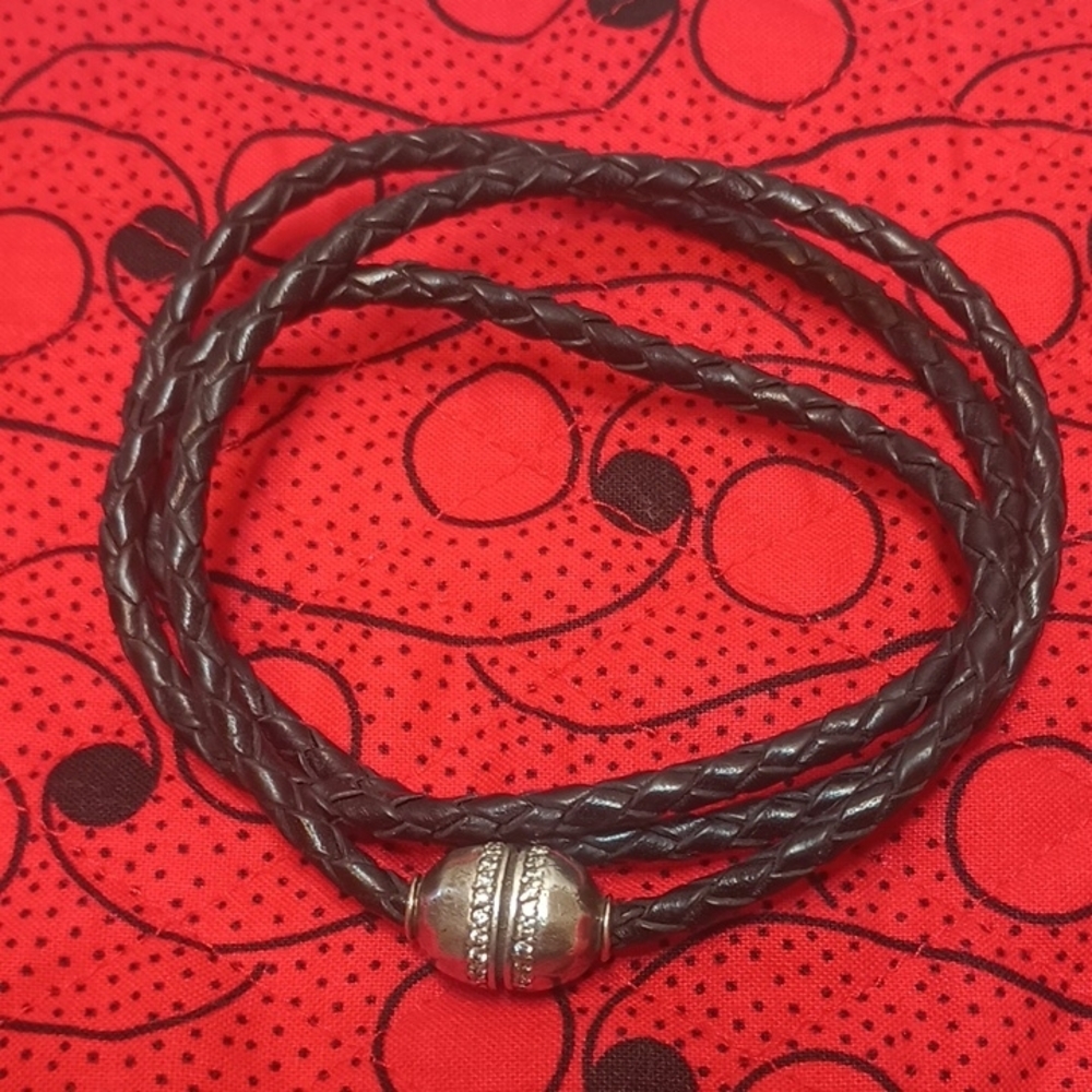 Silpada Leather Bracelet with Magnetic Sterling Silver And CZ Clasp